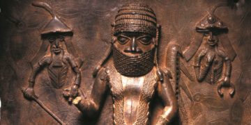 Benin plaque of chief Uwangue. Photograph supplied by Horniman Museum and Gardens.