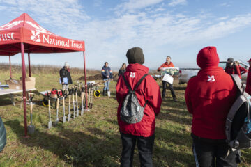 Volunteers gather at Wembury in Devon to hear plans for community woodland and to start planting the first of 90,000 trees. Image: Paul Harris / National Trust Images.