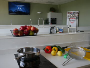 Westbank Community Health and Care's new teaching kitchen showing one of the new workstations. Image: IF Media.