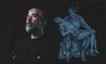 Main photograph shows artist Leo Jamelli in front of his Spotlight on Care projection in 2022 (photograph by Steve Haywood). Imagery provided by If Media.