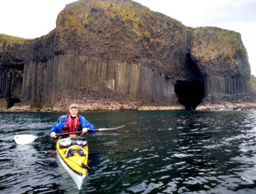 Roland Arnison at Staffa, Scotland. The 53 year old is embarking on a three month sea kayaking voyage to record seabird species. Image copyright: Roland Arnison.