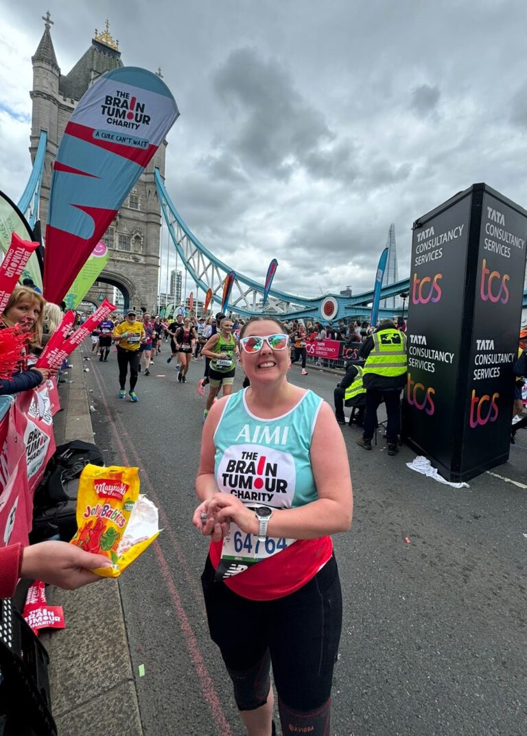 Aimi Battershall has raised an incredible £15,500 following her run in last weekend's London Marathon. Image provided by The Brain Tumour Charity.