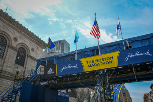 Mark Rogerson and his guide runner Katie Garrity are heading to the start line of the Boston Marathon. Image: Shutterstock.