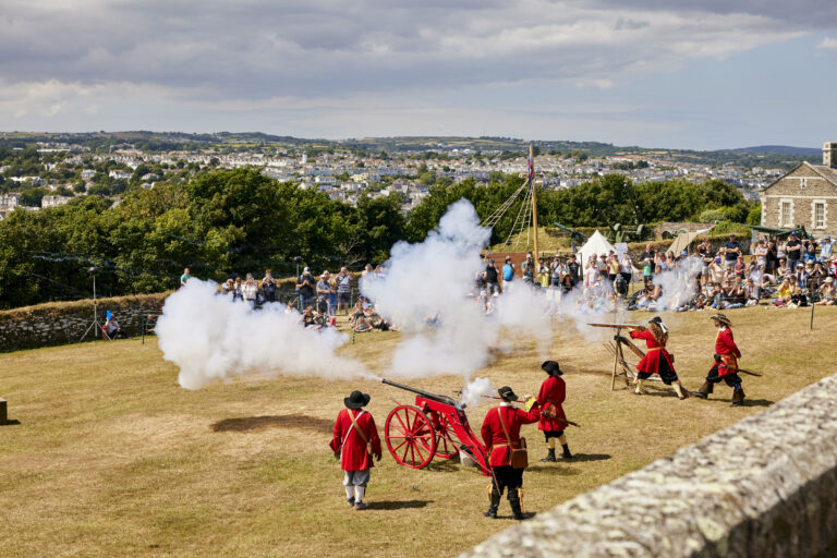 Historical characters recreate past events at Falmouth landmark. Image provided by English Heritage.