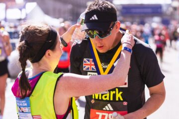 Mark Rogerson, 41, from Merseyside, ran his final race in Boston last month. He was joined by his guide runner Katie Garrity. Image: Mark Rogerson.