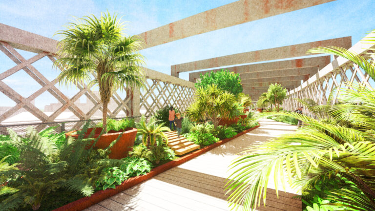 The 'Global Garden' area as featured in the Vision for Castlefield Viaduct. ©BPD