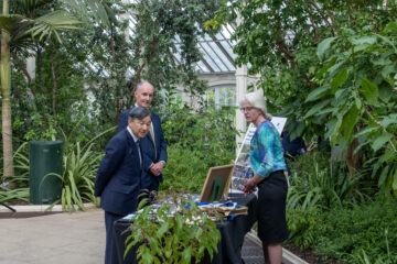 Image shows: Emperor Naruhito, Director of RBG Kew, Richard Deverell OBE and Elinor Breman, Senior Research Leader at the seed bank. Photography: Ines Stuart-Davidson. Copyright: RBG Kew.