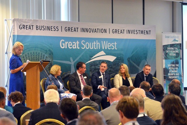 A panel discussion at the Great South West Partnership conference in Exeter. Image: Emma Anderson, Program Agency.