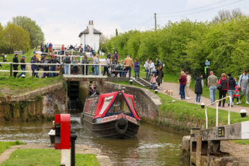 A boat descending at Foxton Locks. Image provided by the Canal & Rivers' Trust.