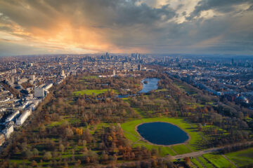 The Brain Tumour Charity’s flagship Twilight Walk: participants could choose between a 10K or 5K route through London’s Royal Parks. Image: Aerial view of Hyde park in the morning, London, UK. Pandora Pictures / Shutterstock.