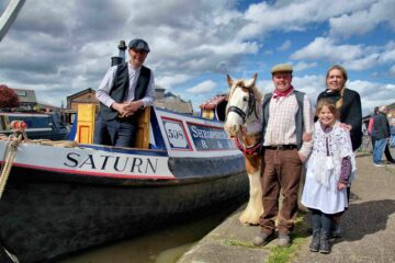 'The mare Flower, who towed the Saturn Flyboat for the first time last year, was a real hit with the crowds.' Image: Kev Baslin (photograph provided by The Canal and River Trust).