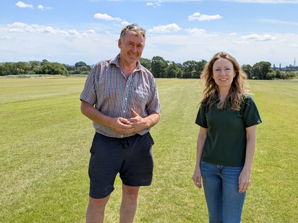Richard Hockley and Steff Dennis at one of the Topsham turf fields. Image: Sue Cade.