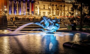 The night-time beauty of The National Gallery, and Trafalgar Square, during the winter months. Image: Alexey Fedorenko / Shutterstock.