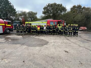 The teams from Devon & Somerset Fire Rescue Service which successfully extinguished the blaze at the Torrington site. Image: Steve Hadley, Managing Director of Coastal Recycling.