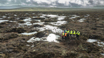 Surveying a restored area of peatland on the Migneint plateau. Image: Paul Harris / National Trust Images.