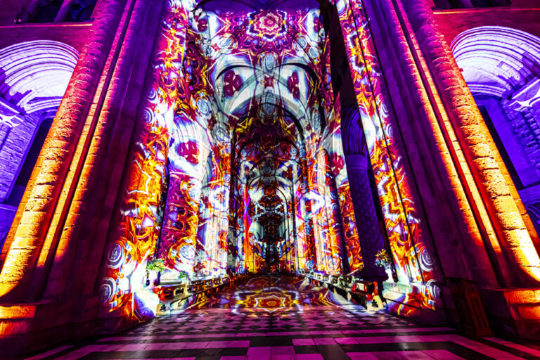 The Storytellers by Luxmuralis at Durham Cathedral.