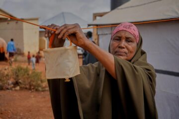 Solar lighting for Nuria makes it safer to move around after dark. Image taken in Somalia. Photograph provided by ShelterBox.