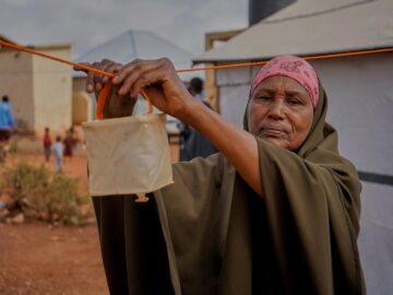 Solar lighting for Nuria makes it safer to move around after dark. Image taken in Somalia. Photograph provided by ShelterBox.